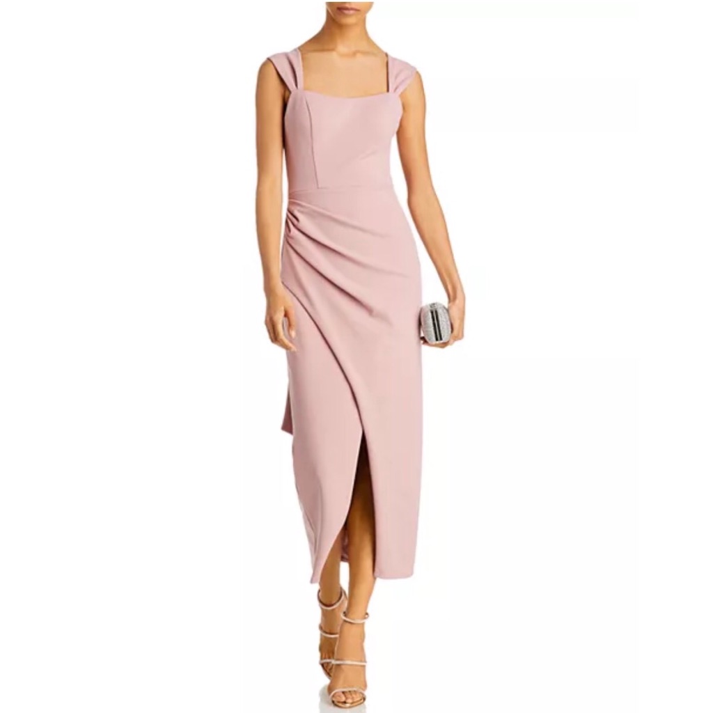 Aqua Bloomingdale Pink Crepe Draped Back Midi Dress Size 2
